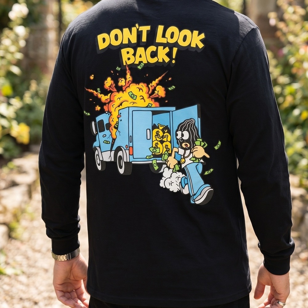 Empyre‎ Mens Long Sleeve Graphic Tee Black Dont Look Back Armored Truck Heist L